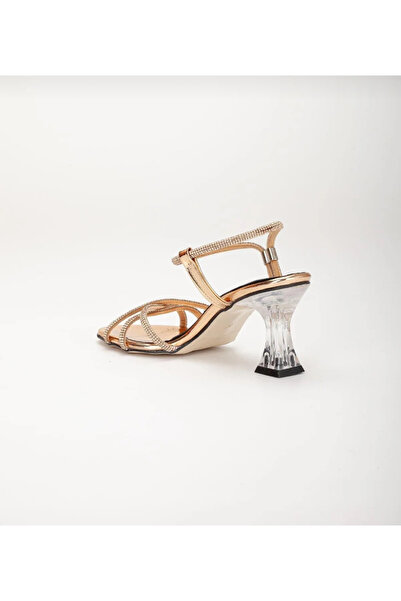 Felisya Butik Parlak Taşlı Topuklu Sandalet ALTIN-FelisyaButik