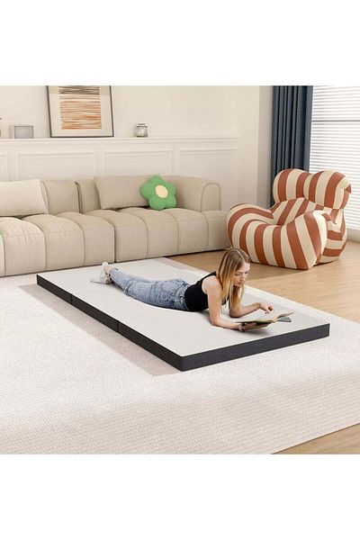 Comfy PORTABLE GUEST WHITE FOLDING CLASSIC MATTRESS 180 X 90 X 7CM WITH BLACK BORDER