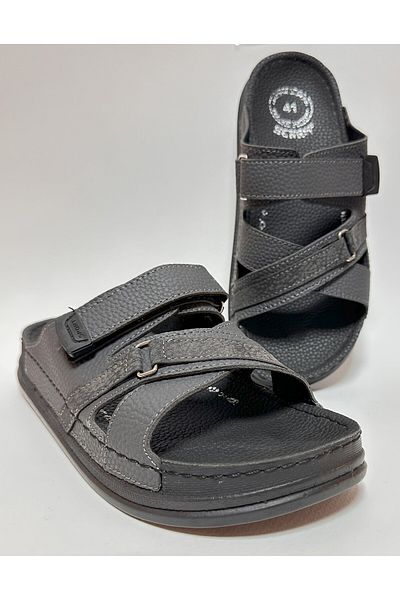 Serra Gray Thick Heel Comfortable and Lightweight Adjustable Velvet Cross Strap Men's Daily Street Slippers