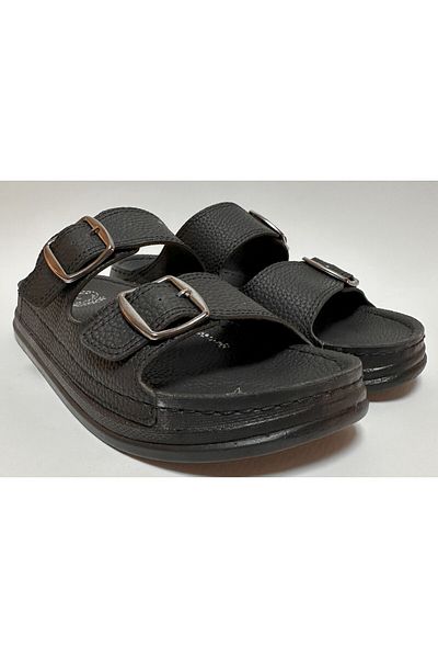 Serra Black Thick Heel Comfortable and Light Adjustable Double Buckle Men's Daily Street Slippers