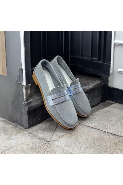 Stella Women's Genuine Leather Loafer Casual Shoes Fabriano Bebe Blue Suede