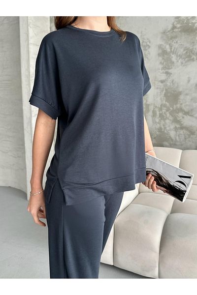 sportiness Modal Pi̇ke Wide Leg Short Tracksuit Set