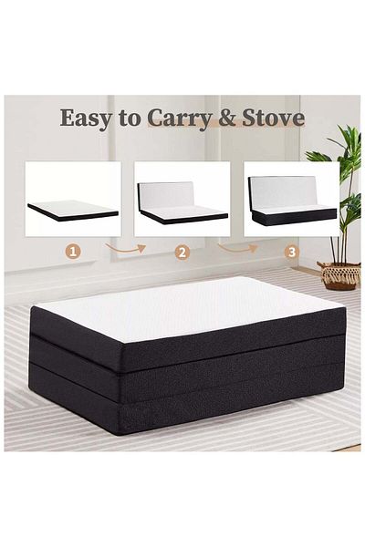 Comfy MEDICATED FOAM WHITE FOLDING MATTRESS WITH BLACK BORDER 180 X 90 X 7CM