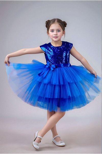 ABİYEKİDS Katkat Saks Blue Παιδικό βραδινό φόρεμα 23 Απριλίου Aby 182