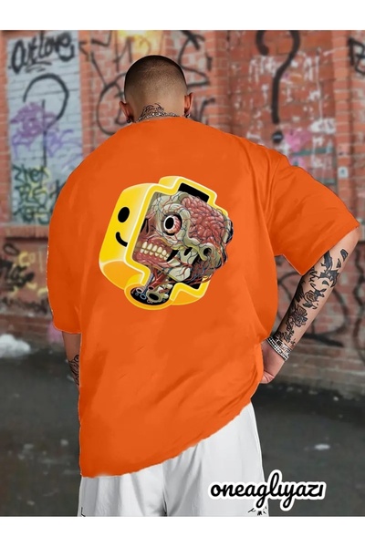 oneagılyazı تي شيرت كبير الحجم بطبعة خلفية من ليغو