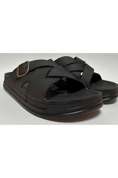 Serra Black Thick Heel Comfortable and Light Cross Strap Adjustable Buckle Men's Daily Street Slippers