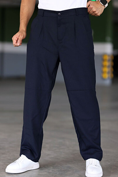 Ottawe Relaxed Fit Yüksek Lastikli Bel Astarlı Cepli Fermyar Kapama Çift Pile Baggy Kumaş Pantolon