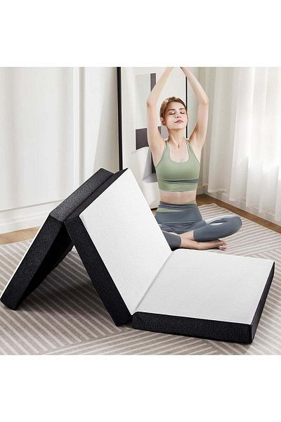 Comfy White Knitted Cotton Folding Portable Mattress with Black Border 180 x 90 x 10 Cm