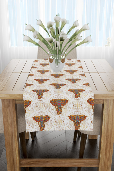 EsnafAli Orange Ethnic Mandala Elephant Patterned Runner 40X140Cm