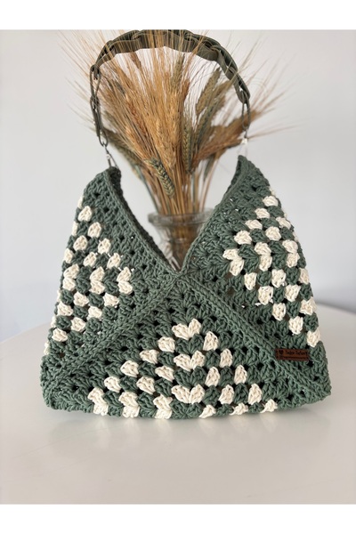 Derin Sanat Rafya ip ile dokunmuş omuz çantası