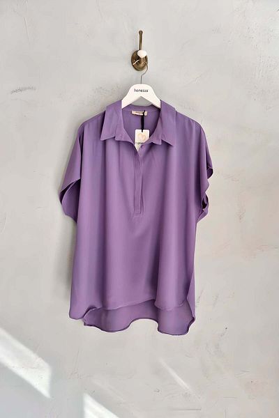 Hanezza Plus Size Stylish Jessica Satin Collar Blouse - Black, White, Orange, Lilac, Fuchsia
