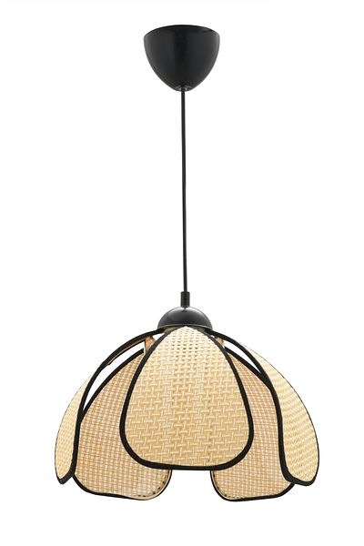 NisaLuce Nisa Luce Cream Daisy Wicker Pendant Lamp - Cream-Black Piping