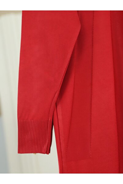 Modamorfo Slit Fan Patterned Knitwear Tunic -Red