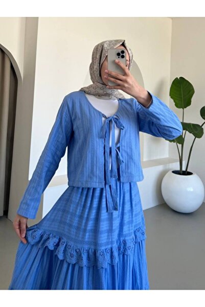 Modamorfo Синій комплект з спереду зав'язується на талії та спідницею з бахромою