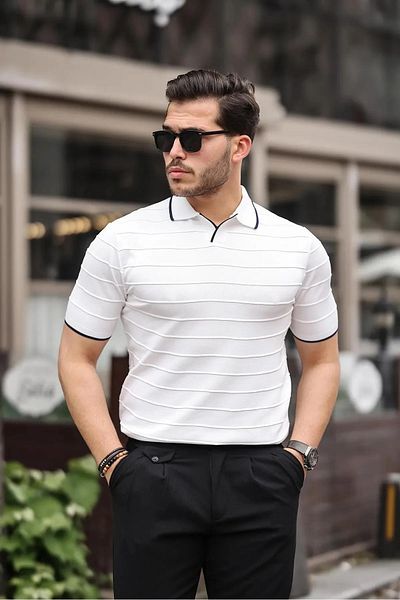 pepule Embossed Collar Detailed Knitwear Polo Collar Men's T-Shirt