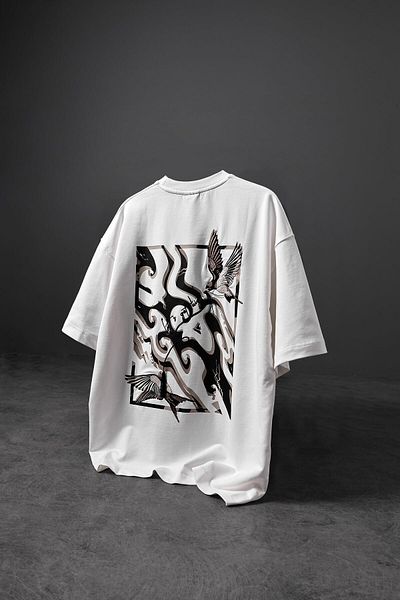 Slatra Ανδρικό λευκό μπλουζάκι Let's Embroidered Oversize