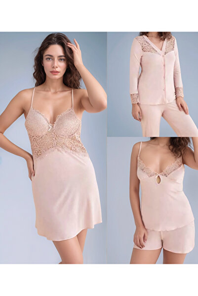 Soweto 6'lı Penye Çeyizlik Set - Gecelik, Sabahlık, Pijama Takımı