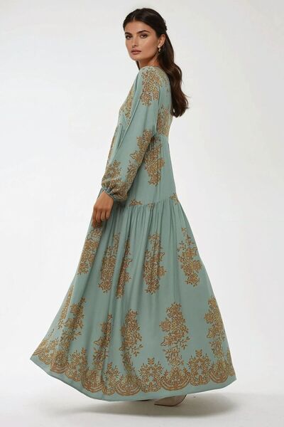 Hiccup Gömlek Yaka Desenli Viskon Modest Elbise
