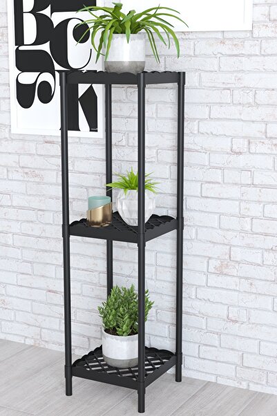 Mgr Office Rose 3 Raflı Çiçeklik Saksılık Çiçek Saksı Standı Siyah