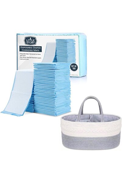 erorex Unisex Kids Little Story Diaper Caddy 100Pcs Changing Mats Gray Little Story Diaper Caddy 100Pcs