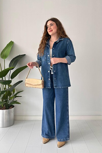 MaziButik Φαρδύ τζιν κοστούμι Navy Blue