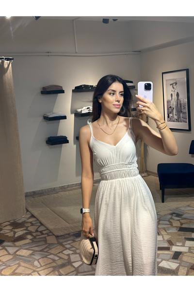 Butik Askısı ayarlanabilir beli lastik detaylı rahat elbise