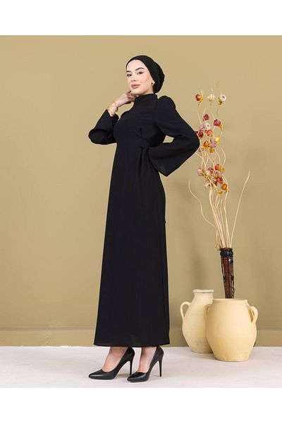 Ebrar Store Marbling Lace-Up Crepe Dress-Pa9598 Black