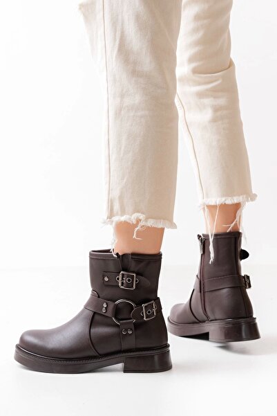 DEAG 02-2013 Brown Buckle Accessory Zippered Daily Women's Boots