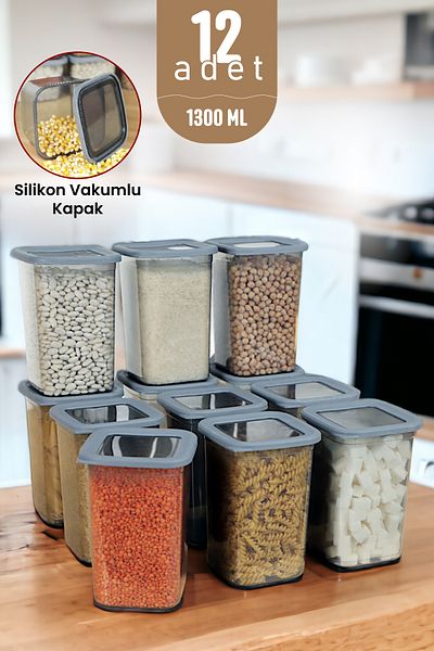 İronika 12 Pieces 1300 ml Food Pulses Storage Set - Square Box with Lid