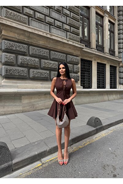 LB Laluna Butik Дамска плисирана рокля с връзки отпред