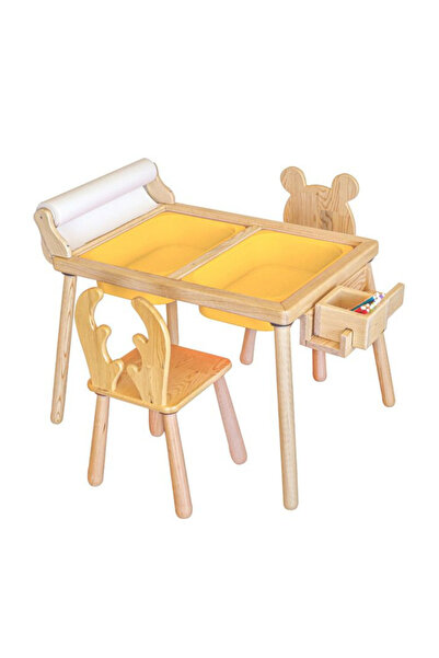 Woodnjoy Masif Ağaç Aktivite  Çalışma Masası ve 2 Sandalye