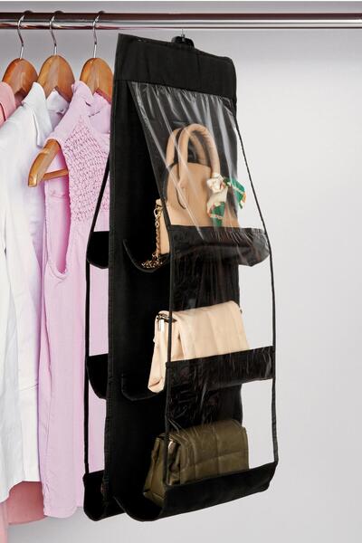 Hayveys home 6-Compartment Black Inside the Cabinet, Bag Shoes Organizer with Door Back Pocket