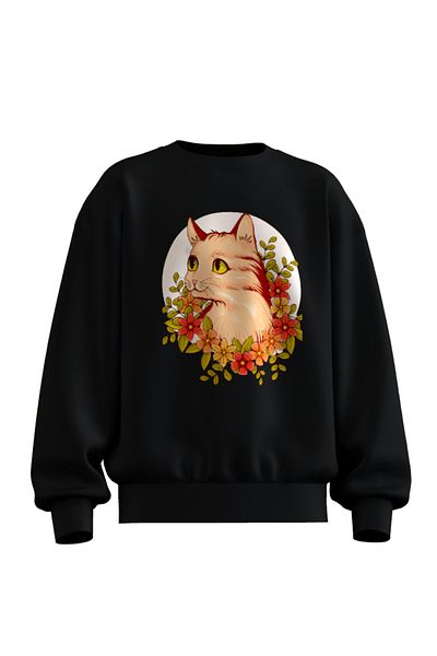 rathorion 3 Thread Flower Cat Unisex Oversize Sweatshirt