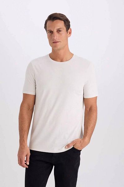 DeFacto Ανδρικό μπλουζάκι Slim Fit Slim Fit Crew Neck Stone M6606az/er20