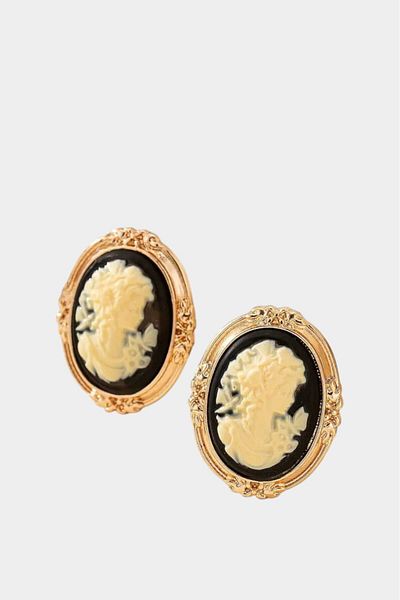 roseberry Black Vintage Style Embossed Design Imported Cameo Earrings - R1001