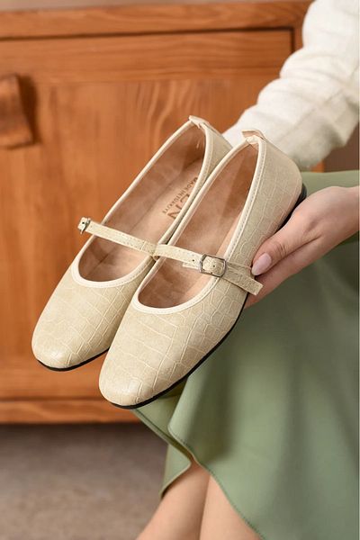 SWORD Casual Flats - Παπούτσια μπαλαρίνας με λεπτή ζώνη με αγκράφα από δέρμα κροκόδειλου - Γυναικείες μπαλαρίνες εξωτερικού χώρου για το σπίτι