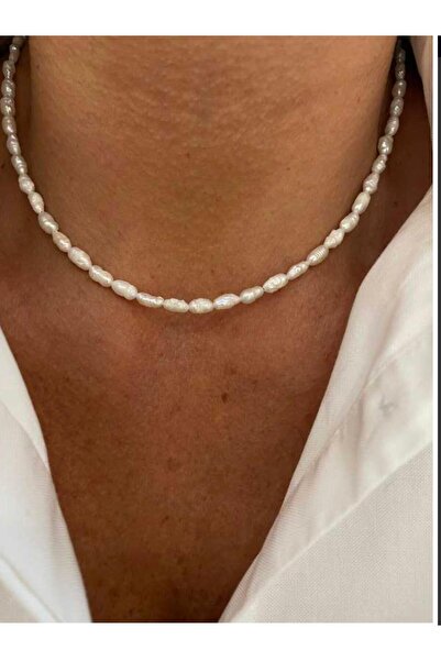 LUCKY ACCESSORIES Arpa Inci Kolye 3 Mm Istiridye Incisi Çelik Klips Ve Uzatma Zinciri , Kültür Incisii Istiridye Inci