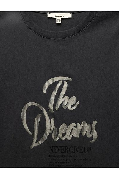 Koton Cotton Short Sleeve Crew Neck Anthracite Women's T-Shirt 5Sak50121Ek