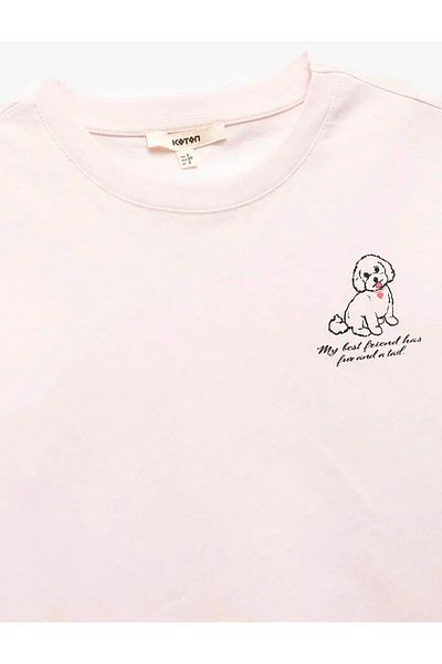 Koton Tricou pentru femei, roz, cu mânecă scurtă, din bumbac imprimat, 5sak50112ek