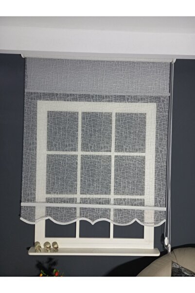 Emir Home Buz Kırığı Desenli Gri Storlu Çift Mekanizmalı Tül Stor Perde