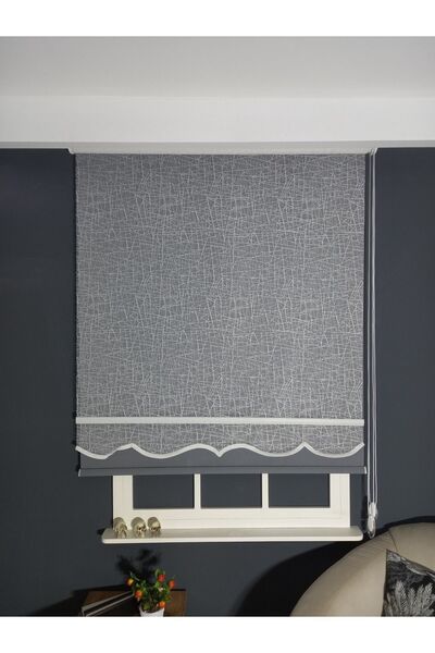 Emir Home Buz Kırığı Desenli Antrasit Storlu Çift Mekanizmalı Tül Stor Perde