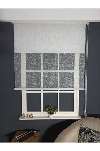 Emir Home Eskitme Desenli Beyaz Storlu Çift Mekanizmalı Tül Stor Perde