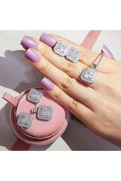 Choice x503-e668 2pcs Pack Trendy Round Crystal silver color bride Jewelry Set For Wedding Drop Earring Nec