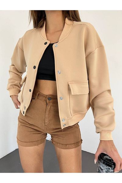 Butik Beyza Γυναικείο ελαστικό Lycra Scuba Fabric Bomber Jacket