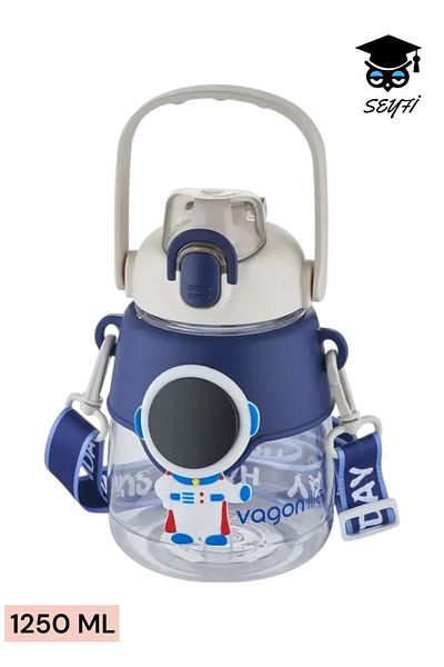 SEYFİKİRTASİYE 1250 ml School Flask - Tritan Plastic, Ipi̇ Tranteli, Club Cap, Straw Water Bottle Vagonlife