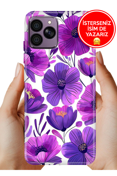 HİKİNG A41 Kılıf Desenli Baskılı Kamera Korumalı ZRR Silikon Mor Çiçekler