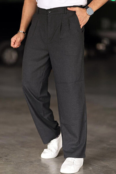 CoolLook Stretchy Fabric Pleated Four Pockets Regular Elastic Waist Lined Button Detail Stretchy Baggy Pants