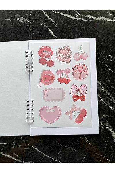 Cuppy Box دفتر ملاحظات منقوش باللون الكرزي مكون من 50 صفحة مع ملصق واحد