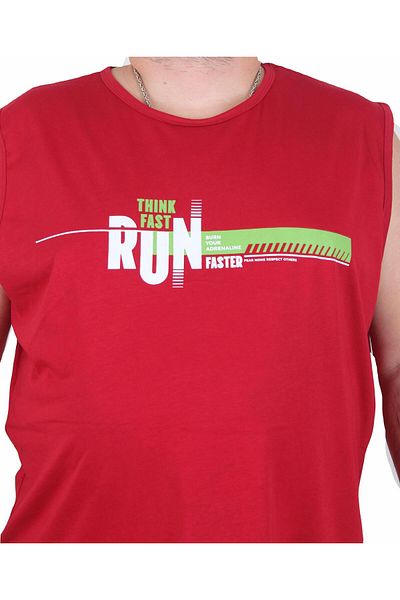 Starbattal Oversized Printed Sleeveless T-Shirt Think Fast Run 25152 Maroon