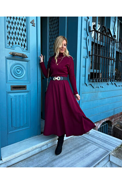 buğrahayalin Women's Long Sleeve Turtleneck Long Acrylic Dress